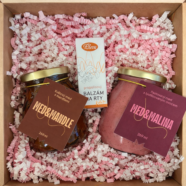 Dárkový balíček - Med & malina, Med & mandle a propolisový balzám na rty