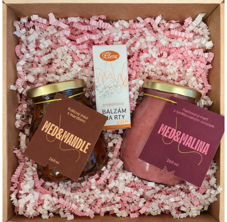Dárkový balíček - Med & malina, Med & mandle a propolisový balzám na rty