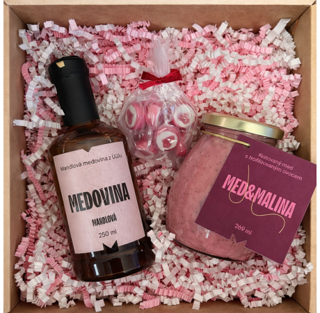 💕 Valentýnský balíček - Medovina třešňová, med & malina a bonbony