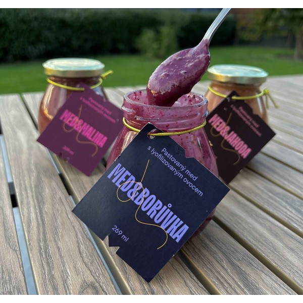 Výhodné balení – Květový pastovaný med s borůvkami a malinami