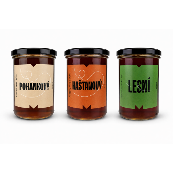 Tmavé medy | výhodné balení 3x Med  0,6 kg pohankový, kaštanový, lesní (medovicový)