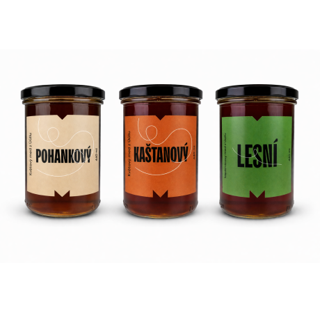 Tmavé medy | výhodné balení 3x Med  0,6 kg pohankový, kaštanový, lesní (medovicový)