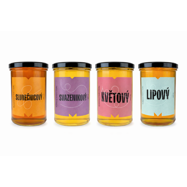 Medová zahrada | výhodné balení 4x Med 0,6 kg slunečnicový, svazenkový, květový, lipový