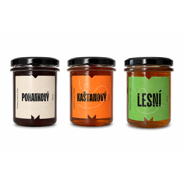 Tmavé medy| degustační sada 3x Med 250 g pohankový, kaštanový, lesní (medovicový)