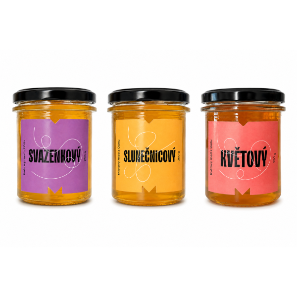 Jemná harmonie | 3x Med 250 g slunečnicový, svazenkový, květový