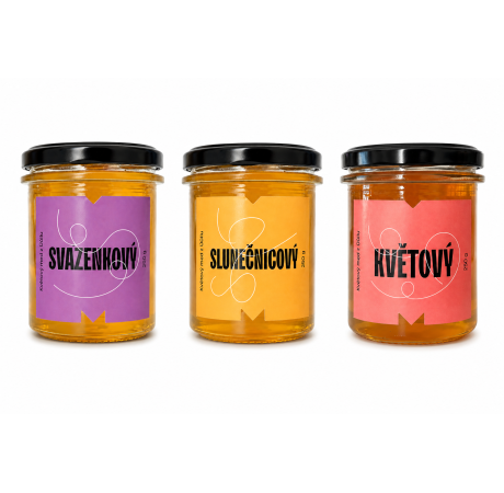 Jemná harmonie | 3x Med 250 g slunečnicový, svazenkový, květový