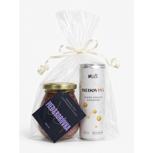 Dárkový balíček - pastovaný med s borůvkami 300 g, jemně perlivá medovINÁ 250 ml
