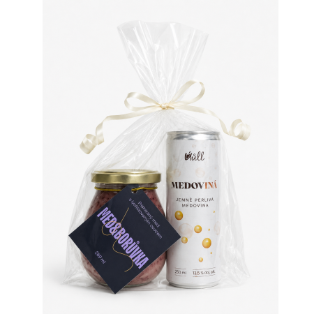 Dárkový balíček - pastovaný med s borůvkami 300 g, jemně perlivá medovINÁ 250 ml