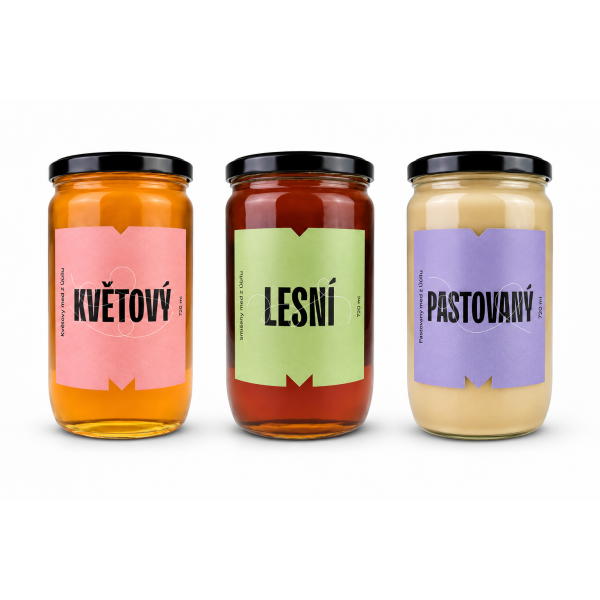 Výhodné balení 3x český med 1 kg – květový, lesní a pastovaný