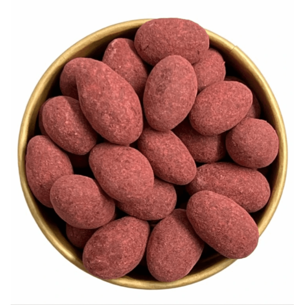 Mandle v polevě z malin a mléčné čokolády 50g