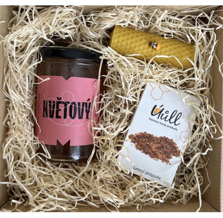 Dárkový balíček - med, svíčka, propolis