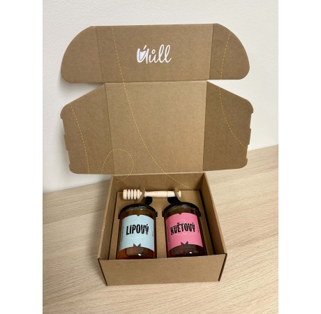 Dárkový balíček - Lipový a květový med s dřevěnou naběračkou