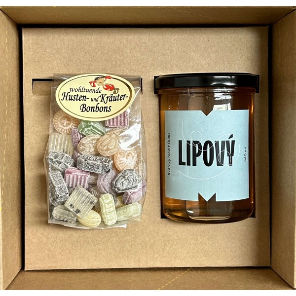 Dárkový balíček - Med lípový a Medovo-bylinné bonbony proti kašli