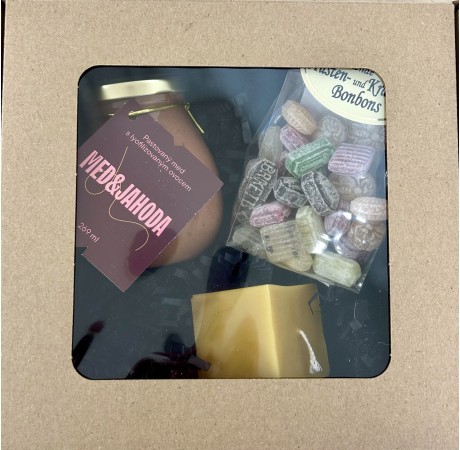 Dárkový balíček - Med & jahoda, svíčka a bonbony