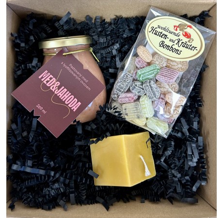 Dárkový balíček - Med & jahoda, svíčka a bonbony