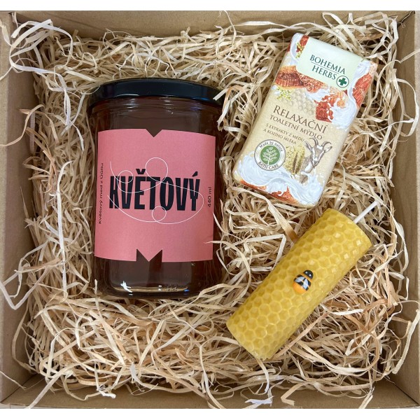 Dárkový balíček - med, mýdlo, svíčka