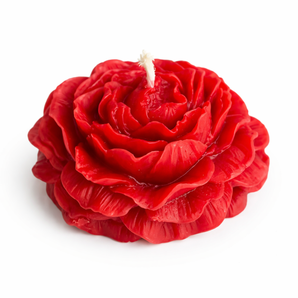 Červená vonná svíčka ve tvaru pivoňky