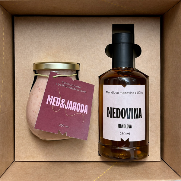 Dárkový balíček - Mandlová medovina a med s jahodou