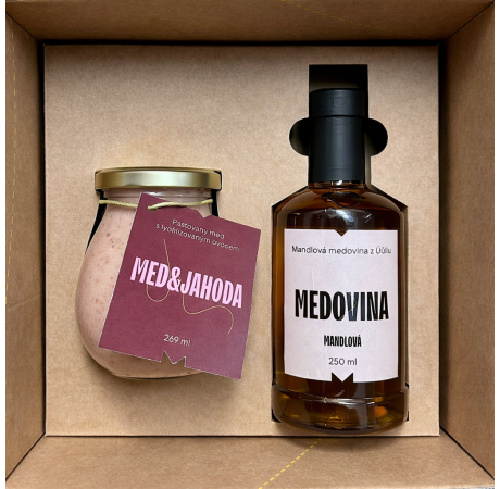 Dárkový balíček - Mandlová medovina a med s jahodou