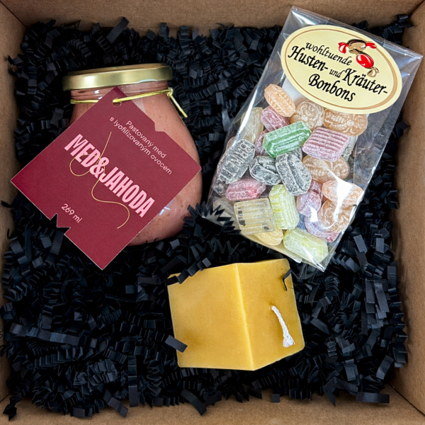 Dárkový balíček - Med & jahoda, svíčka a bonbony