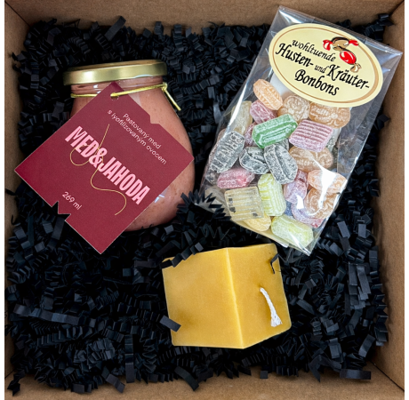 Dárkový balíček - Med & jahoda, svíčka a bonbony