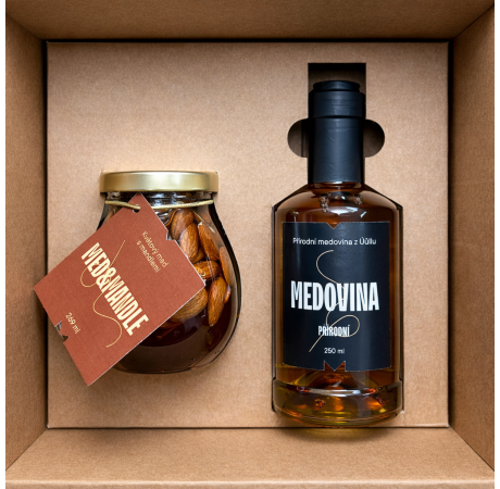 Dárkový balíček - Přírodní medovina a med s mandlemi
