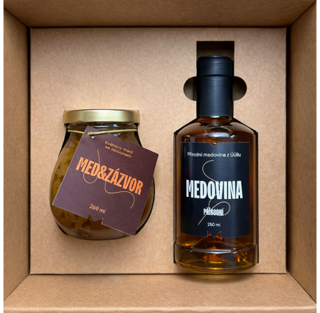 Dárkový balíček - Přírodní medovina a med se zázvorem
