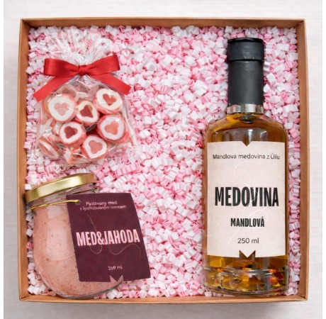 💕 Valentýnský balíček - Med & jahoda, mandlová medovina a bonbony